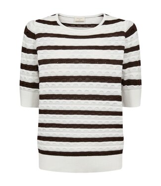 FreeQuent dames trui korte mouw met streep en structuur Dodo bruin FreeQuent