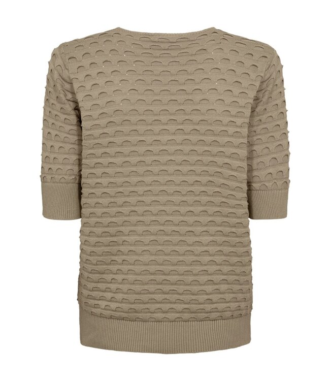 dames trui korte mouw relief Dodo taupe FreeQuent