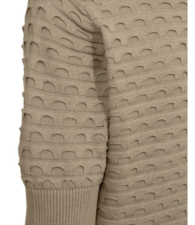 dames trui korte mouw relief Dodo taupe FreeQuent