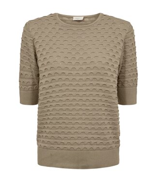 FreeQuent dames trui korte mouw relief Dodo taupe FreeQuent