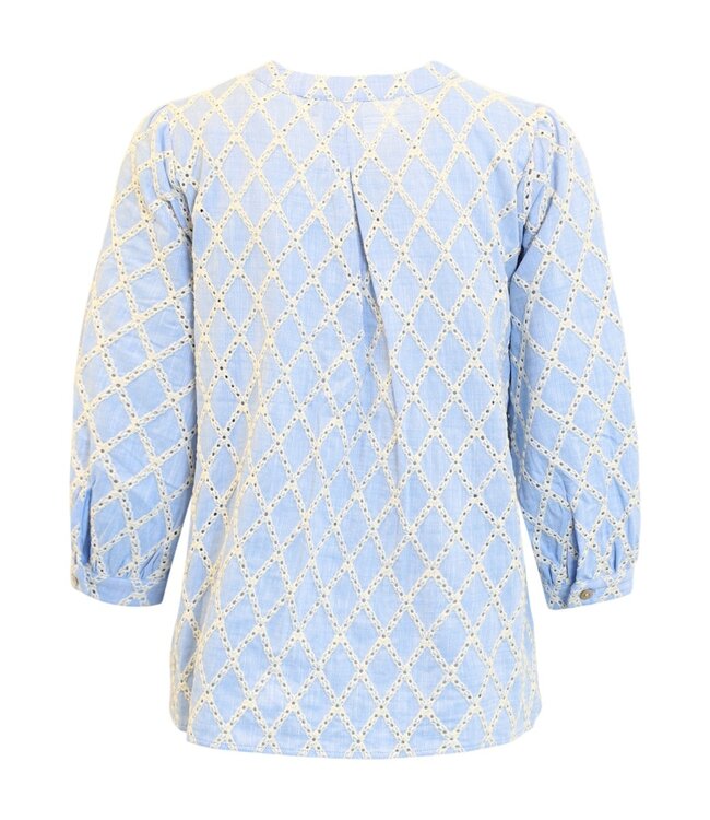 dames blouse met knopen en patroon 100% katoen blauw Brandtex