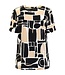 dames t- shirt met plooitjes en print zwart- beige