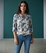 dames blouson shirt retro print roezel kraag blauw