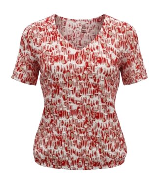 Brandtex. dames blouson shirt met v-hals en print rood Brandtex