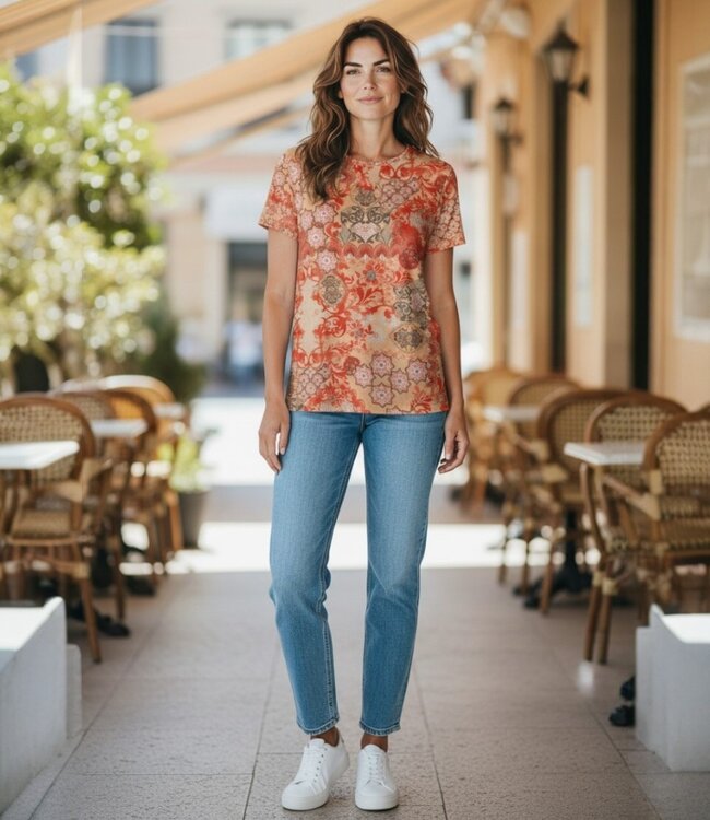 dames t- shirt met print "Calypso" koraal Signature