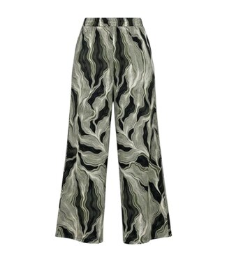 M.X.O. 7/8 flaired broek 100% viscose met print khaki- groen M.X.O.