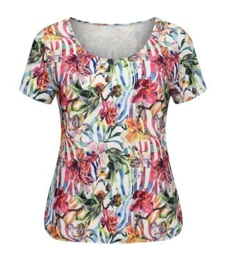 BLAUW dames blouson shirt natuurprint multicolor K/M
