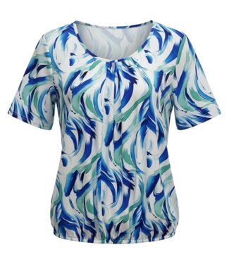 BLAUW dames blouson shirt paint- print blauw- groen K/M