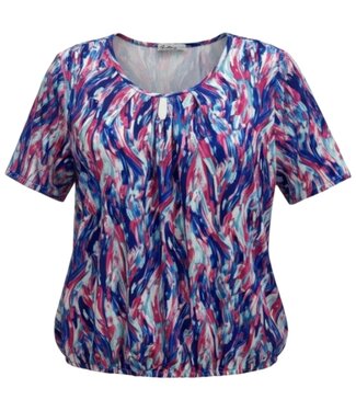 BLAUW dames blouson shirt veegprint blauw- rood K/M