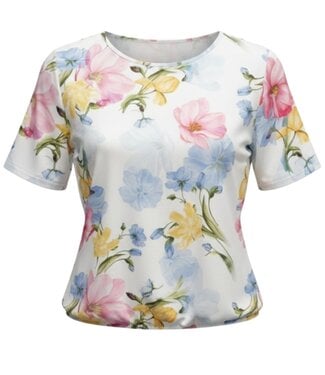 BLAUW dames blouson shirt klaproos wit K/M