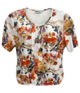 BLAUW dames blouson shirt natuurprint koraal K/M