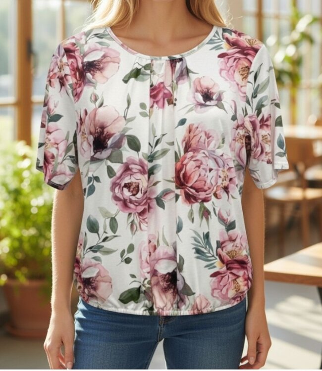 dames blouson shirt bloemen groen- roze K/M