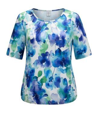 BLAUW dames blouson shirt klaproos blauw K/M