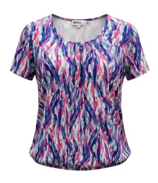 BLAUW dames blouson shirt veegprint blauw- rood K/M