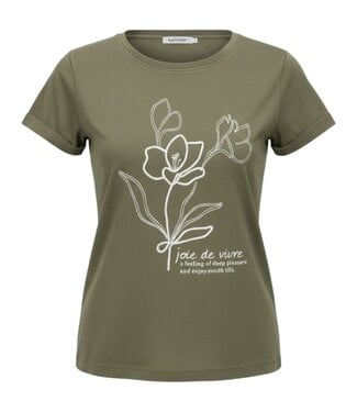 Marinello dames t- shirt met 3d- bloem opdruk khaki- groen Marinello
