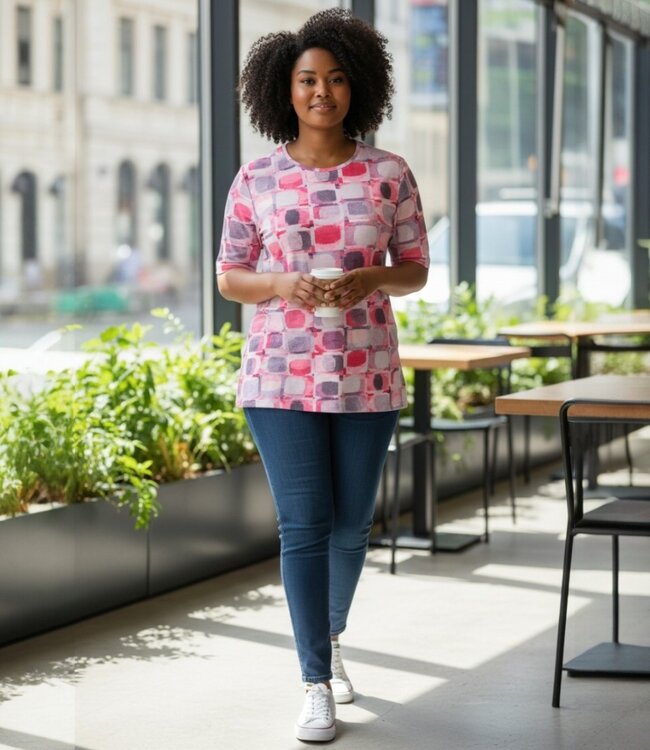 dames t- shirt met blokpatroon rood Navigazione