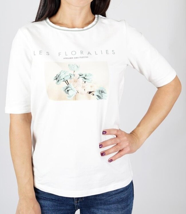 dames t- shirt met bloem print offwhite- khaki M.X.O.