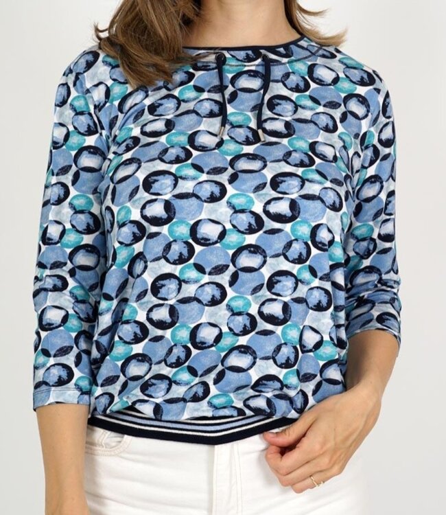 dames t- shirt met boord cirkelpatroon marine M.X.O.