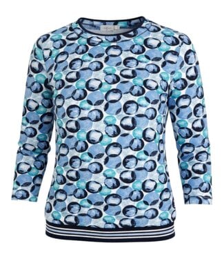 M.X.O. dames t- shirt met boord cirkelpatroon marine M.X.O.