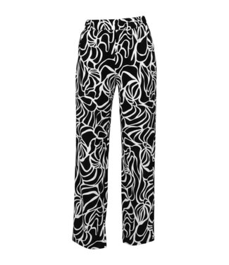 M.X.O. flared stretch broek dames krinkelstof zwart- offwhite M.X.O.