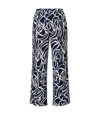 M.X.O. flared stretch broek dames krinkelstof marine- offwhite M.X.O.