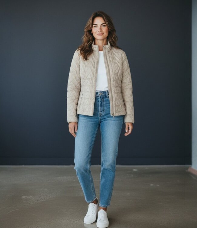 zomer jas dames doorgestikt patroon beige Brandtex