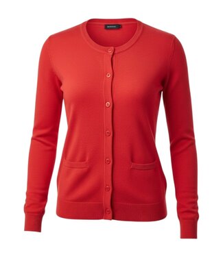 Brandtex. dames vest gebreid met knopen en zakjes rood Brandtex