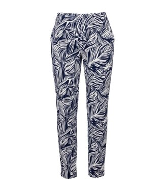 M.X.O. stretch broek dames krinkelstof marine- wit M.X.O.