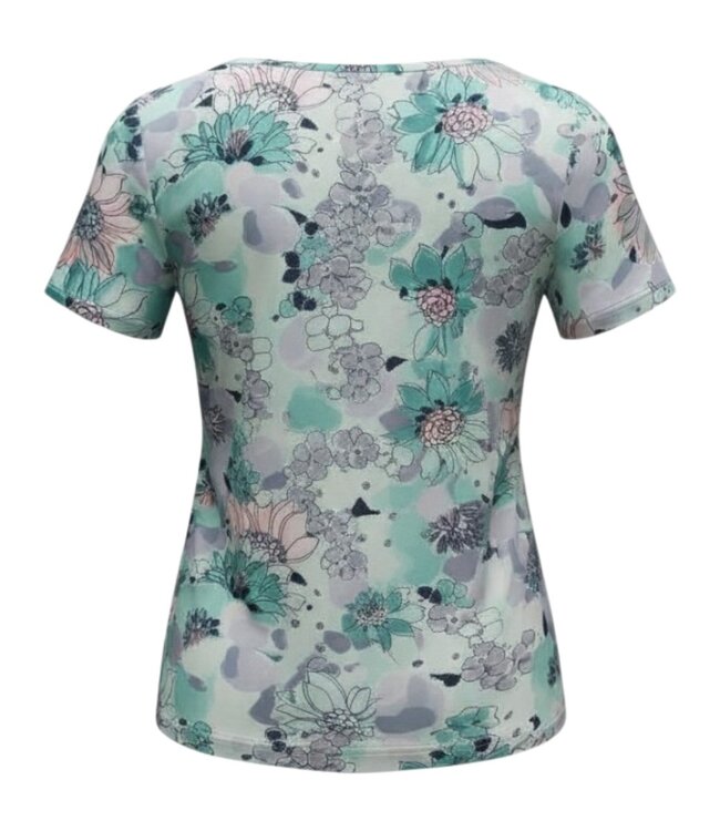 dames t- shirt met plooitjes en print aqua- blauw Navigazione