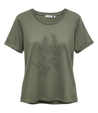 M.X.O. effen dames t- shirt met opdruk olijfgroen M.X.O.