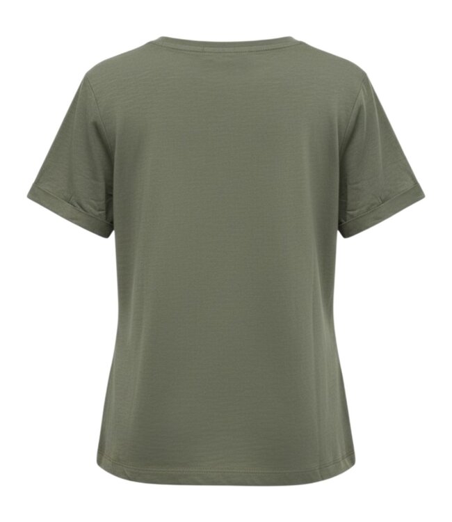 effen dames t- shirt met opdruk olijfgroen M.X.O.