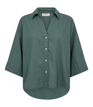 FreeQuent linnen dames blouse met 3/4 mouw "Lava Shirt" groen FreeQuent