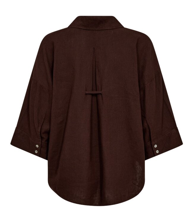 linnen dames blouse met 3/4 mouw "Lava Shirt" bruin FreeQuent