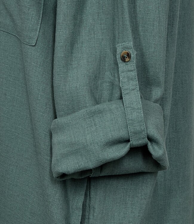 linnen dames jurk met kraag en knopen "Lava Dress" groen FreeQuent