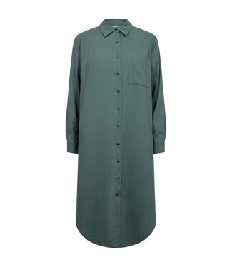 FreeQuent linnen dames jurk met kraag en knopen "Lava Dress" groen FreeQuent