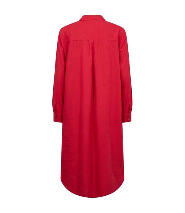 linnen dames jurk met kraag en knopen "Lava Dress" rood FreeQuent