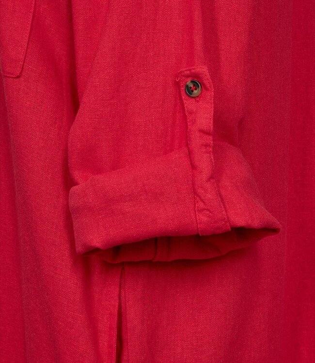 linnen dames jurk met kraag en knopen "Lava Dress" rood FreeQuent