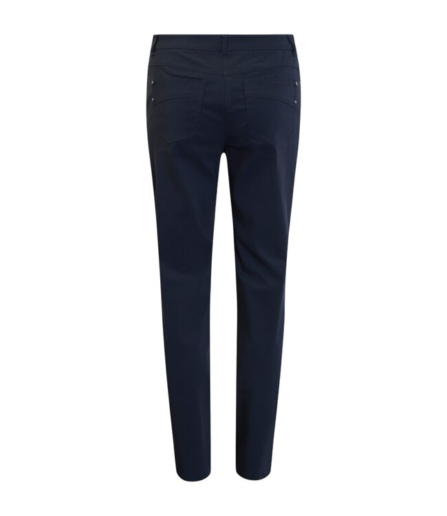 stretch broek Madeleine five pocket met knoop marine Brandtex 78cm