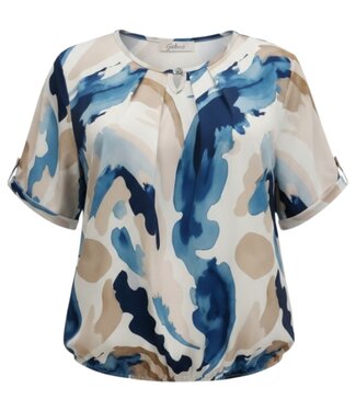 BLAUW dames blouson shirt met print beige- blauw K/M