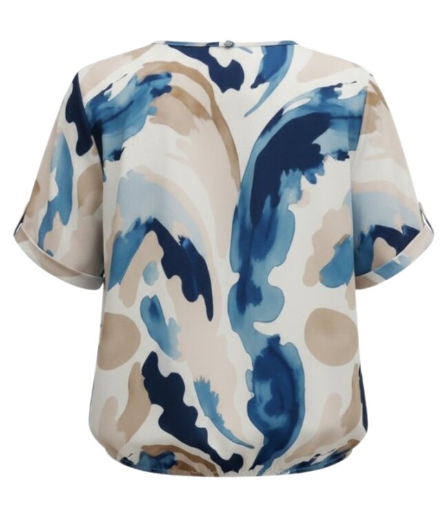 dames blouson shirt met print beige- blauw K/M