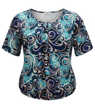 BLAUW dames blouson shirt swirl aqua- blauw K/M