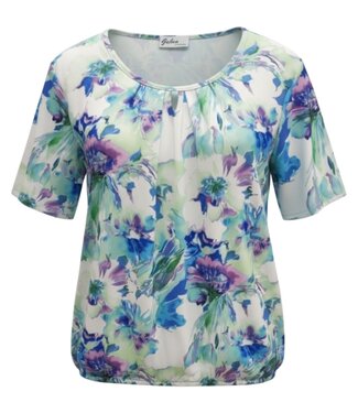 BLAUW dames blouson shirt fantasyprint groen- blauw K/M