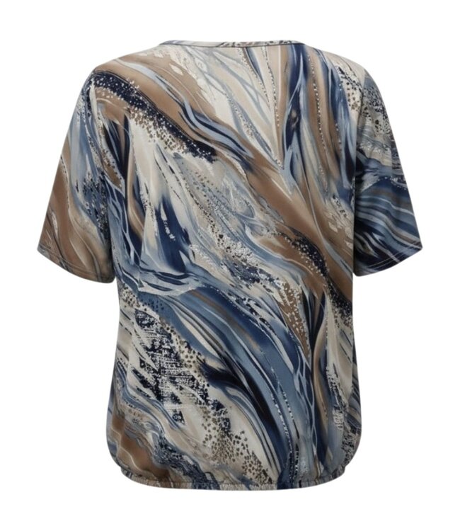 dames blouson shirt met print beige- blauw K/M