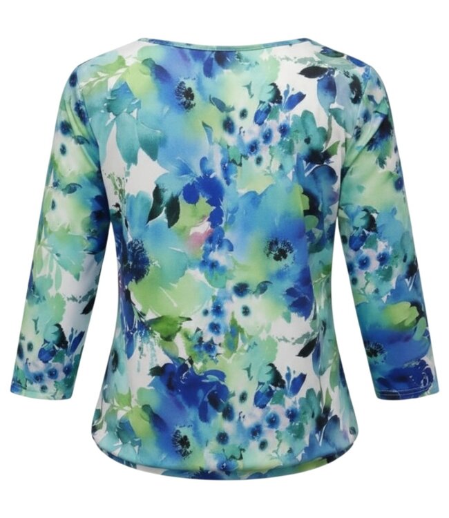dames blouson shirt klaproos blauw 3/4 mouwlengte