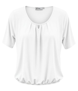 BLAUW effen dames blouson shirt elastiek wolwit K/M