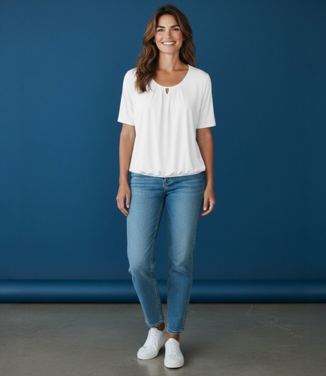 effen dames blouson shirt elastiek wolwit K/M