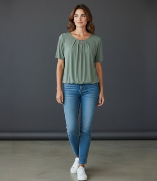 BLAUW effen dames blouson shirt elastiek pastel- groen K/M