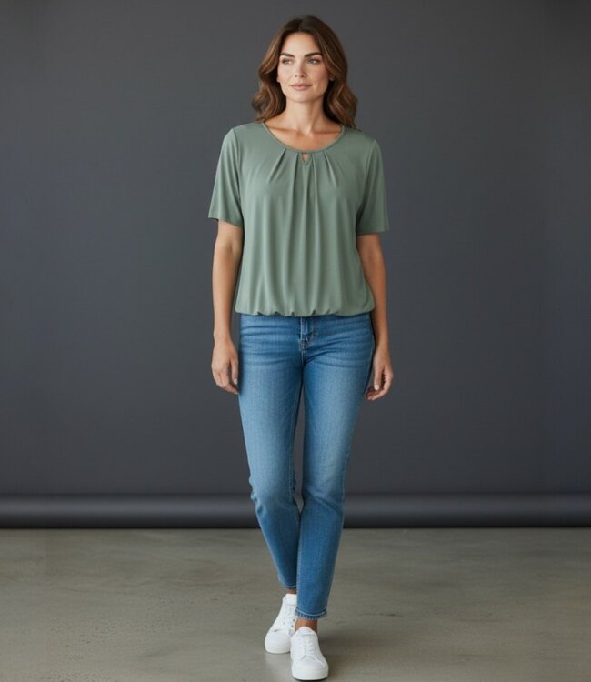 effen dames blouson shirt elastiek pastel- groen K/M