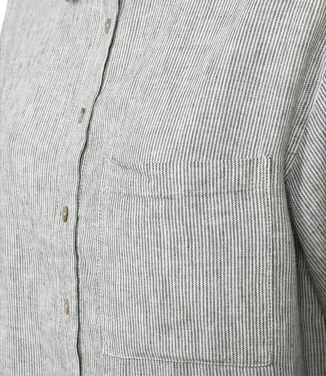 gestreepte linnen dames blouse knopen "Lava Shirt" groen FreeQuent