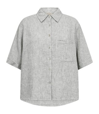 FreeQuent gestreepte linnen dames blouse knopen "Lava Shirt" groen FreeQuent